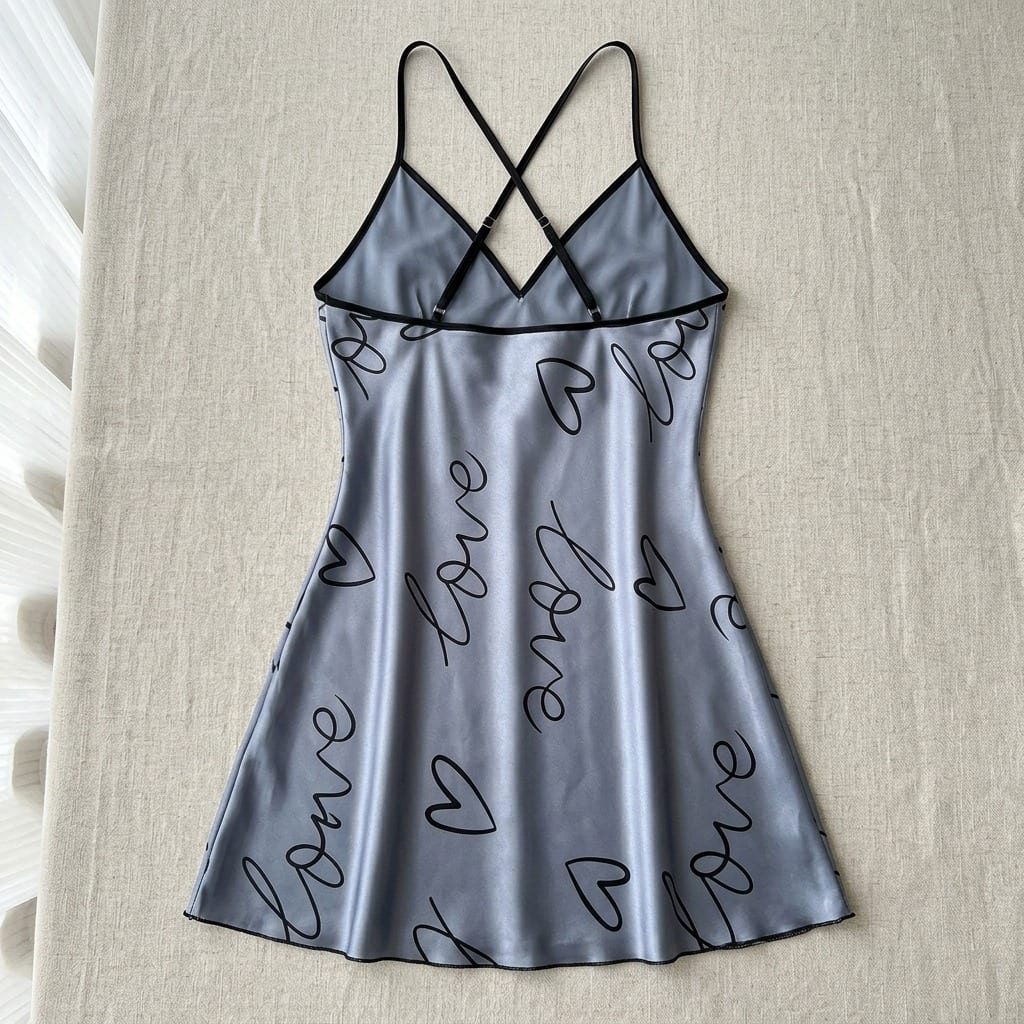 the luna satin slip dress love script Steel Blue flat