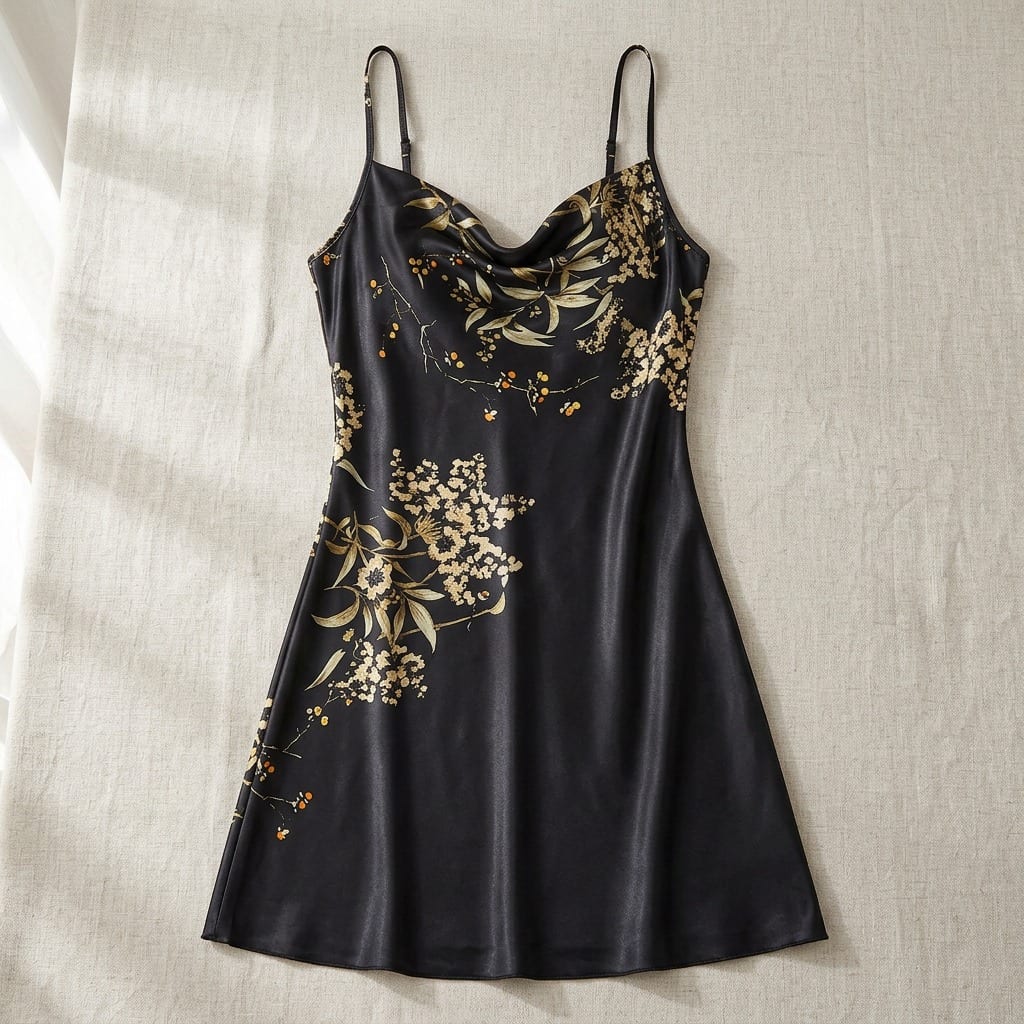 the luna satin cowl slip dress Black flat