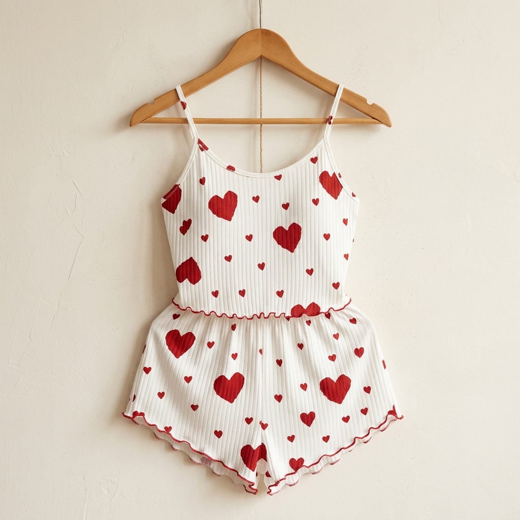 the viola ribbed cami set red hearts White hanger