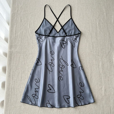 the luna satin slip dress love script Steel Blue flat