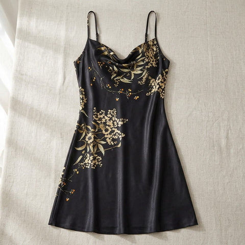 the luna satin cowl slip dress Black flat