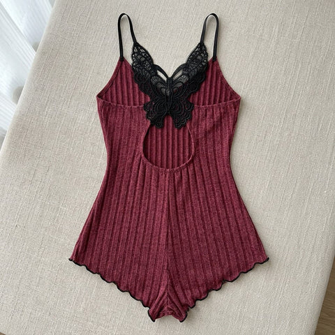 the viola ribbed sleep romper burgundy Burgundy flat
