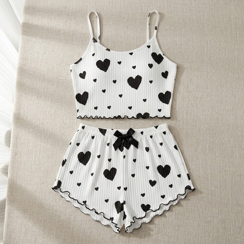 the viola ribbed cami set red hearts Black Hearts flat