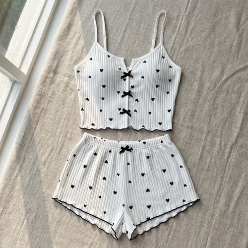 the viola ribbed cami set mini hearts White flat