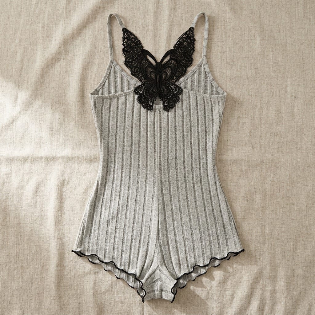 the viola ribbed sleep romper burgundy Grey flat