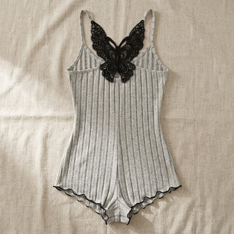 the viola ribbed sleep romper burgundy Grey flat