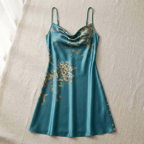 the luna satin cowl slip dress Teal flat