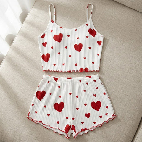 the viola ribbed cami set red hearts White flat
