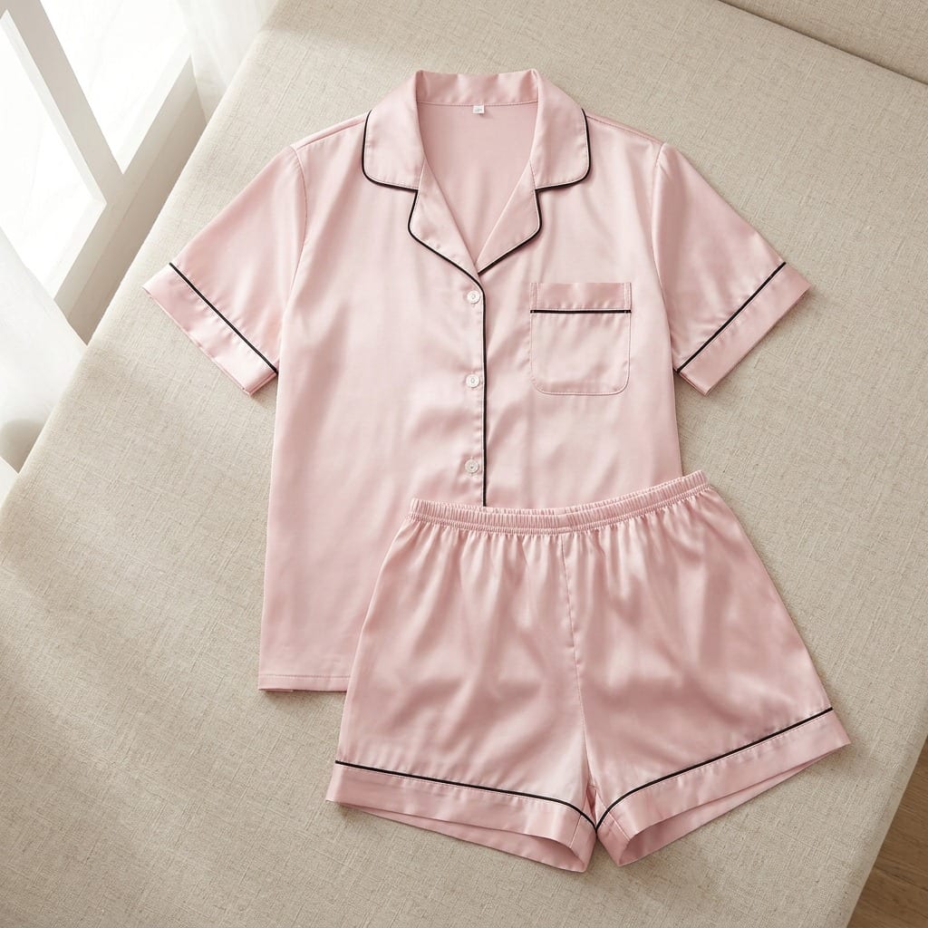 the luna satin short pajama set Blush flat