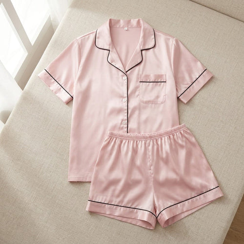 the luna satin short pajama set Blush flat