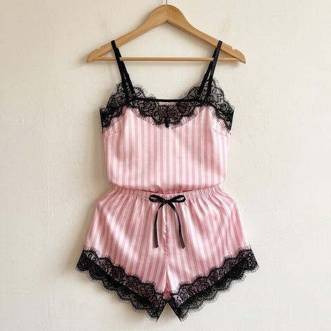 the luna satin lace cami set rose stripe Rose Stripe hanger