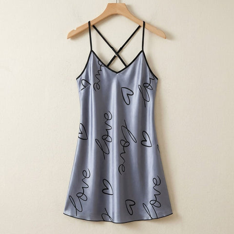 the luna satin slip dress love script Steel Blue hanger
