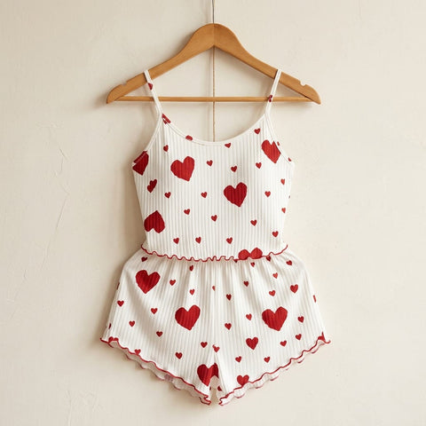 the viola ribbed cami set red hearts White hanger