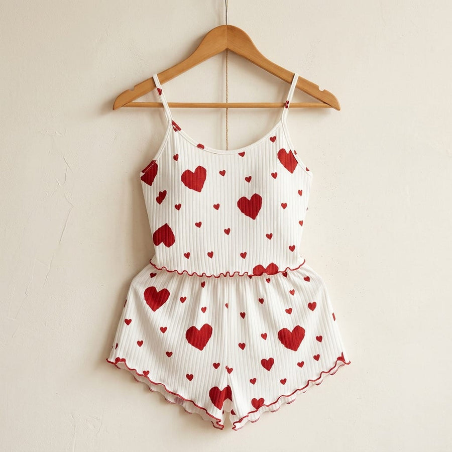 the viola ribbed cami set red hearts White hanger