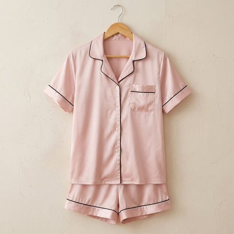 the luna satin short pajama set Blush hanger