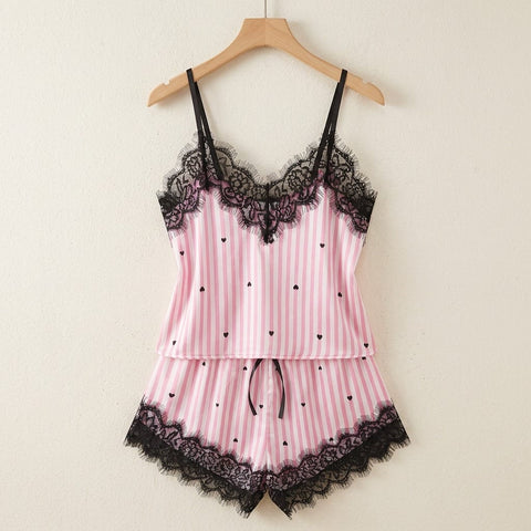 the luna satin lace cami set candy stripe Candy Stripe hanger