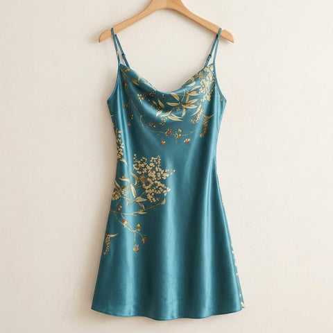 the luna satin cowl slip dress Teal hanger