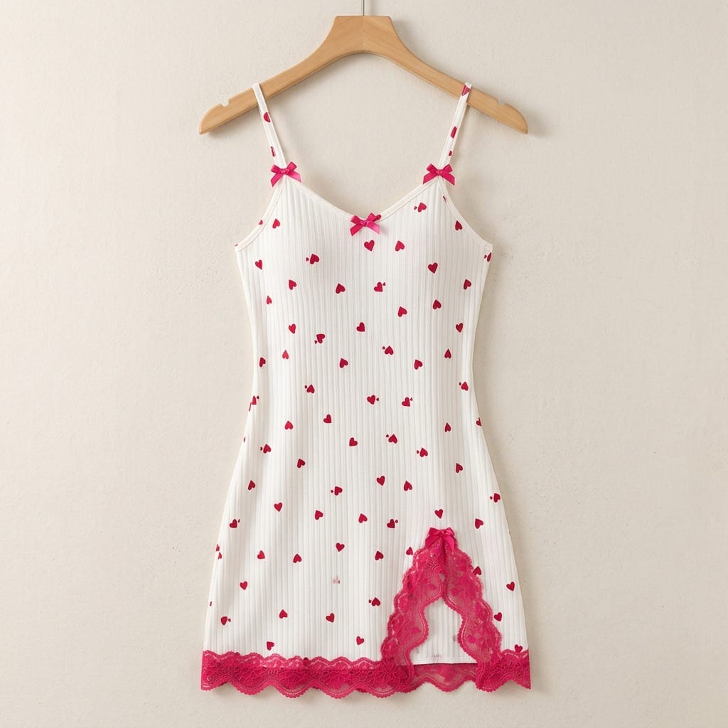 the viola ribbed lace nightgown White hanger