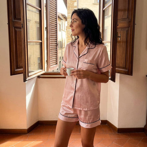 the luna satin short pajama set Blush life morning